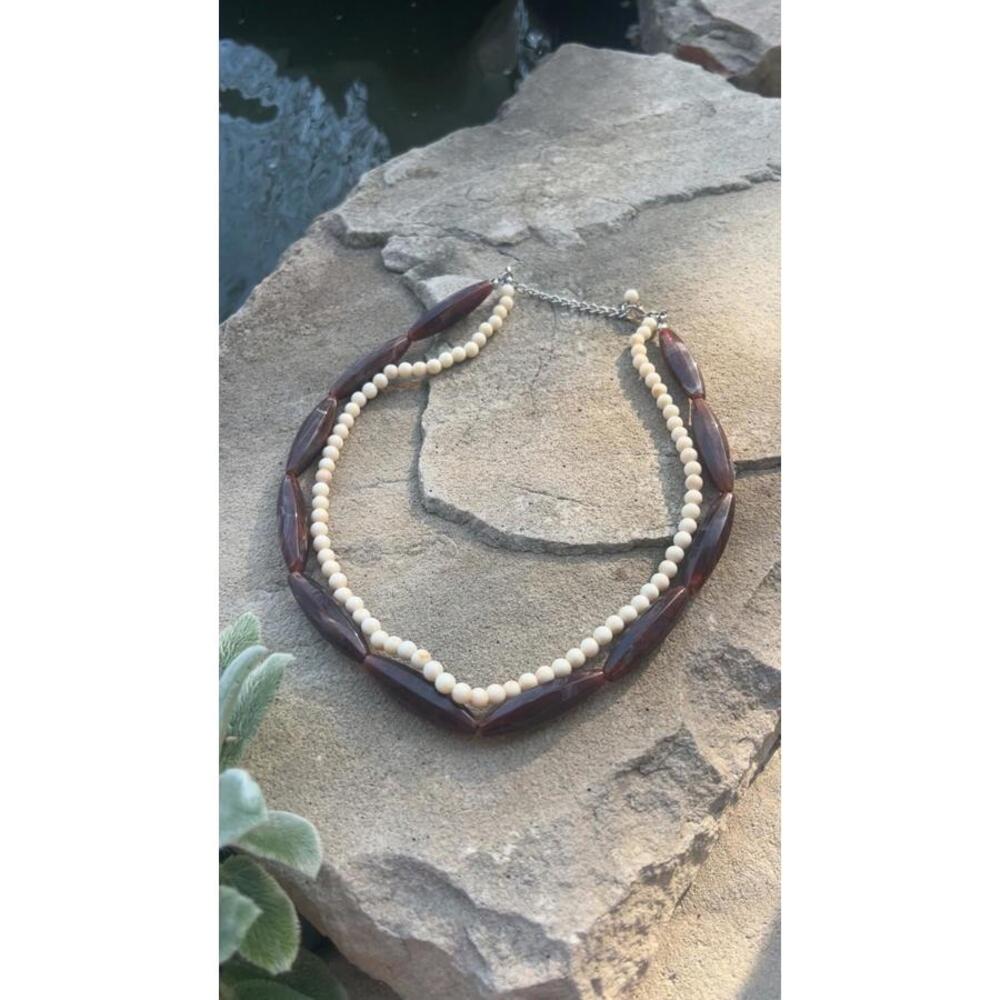 Vintage Root Beer Cream Lucite Multi Strand Necklace